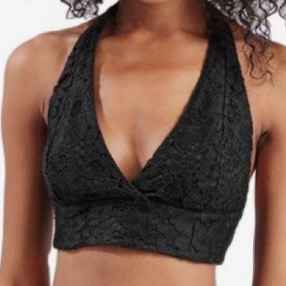 TOPSHOP Black Lace Halter Crop Top - Picture 1 of 11